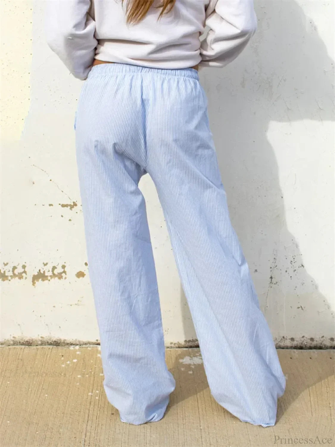 Striped Drawstring Loose Straight Summer Pant