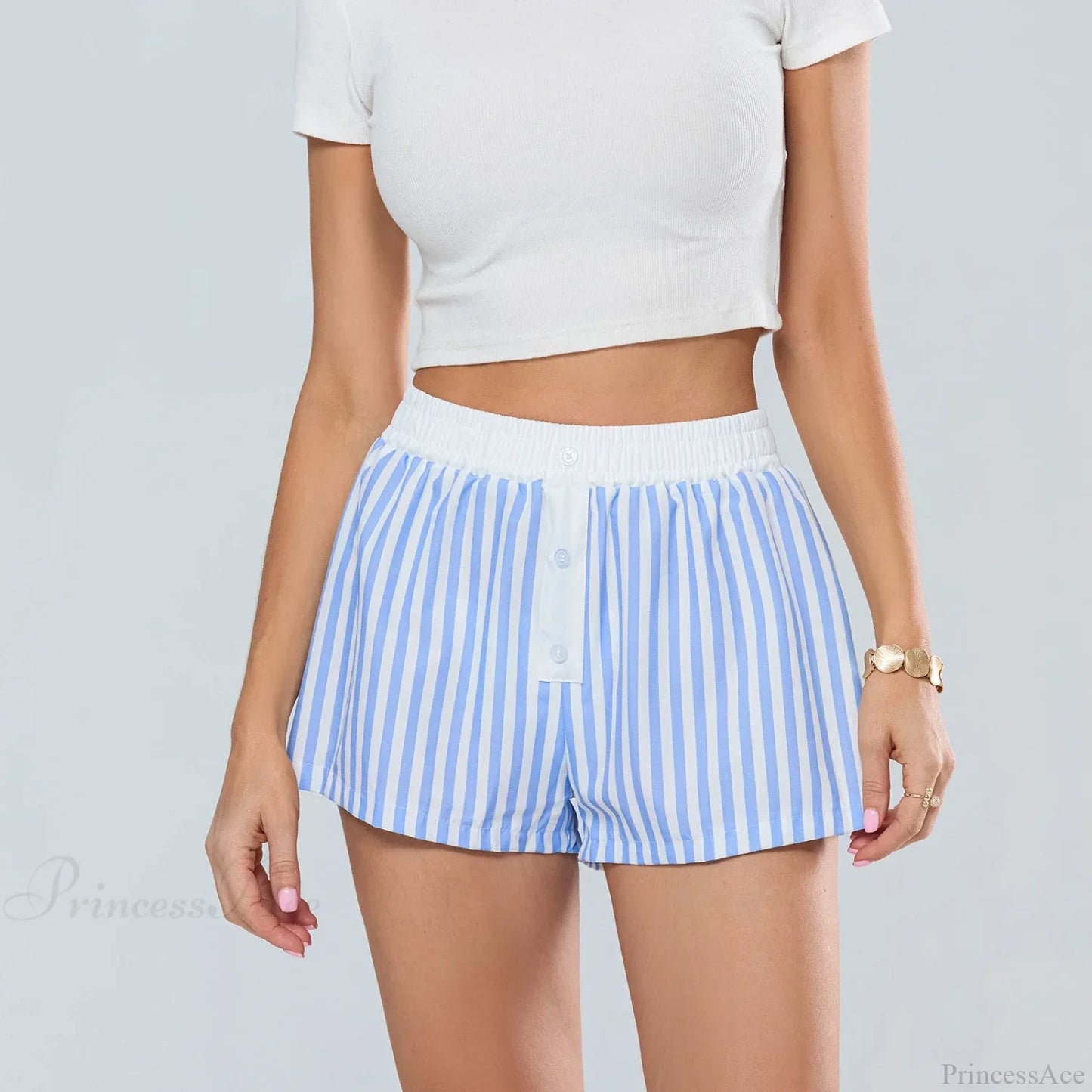 Striped Elastic Waist Loose Short