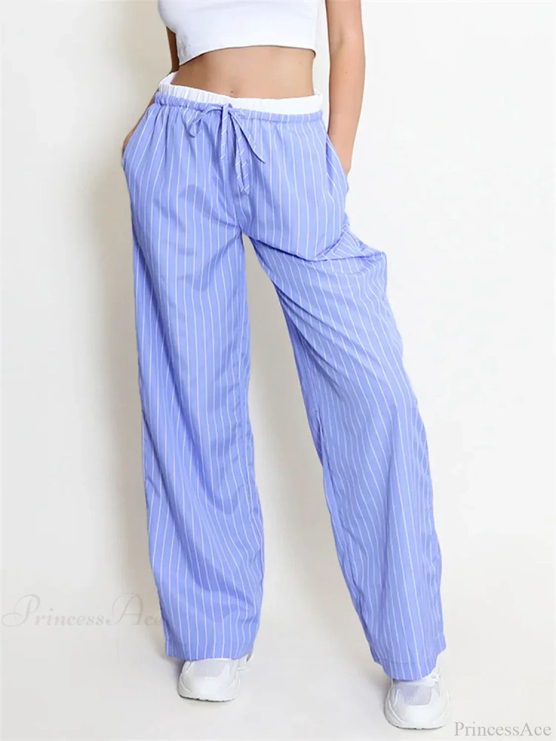 Striped Patchwork Drawstring High Waist Pant