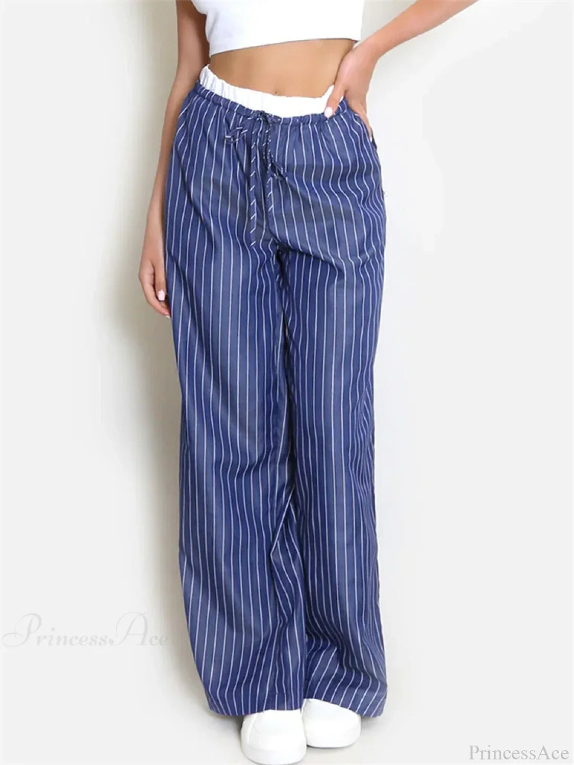 Striped Patchwork Drawstring High Waist Pant