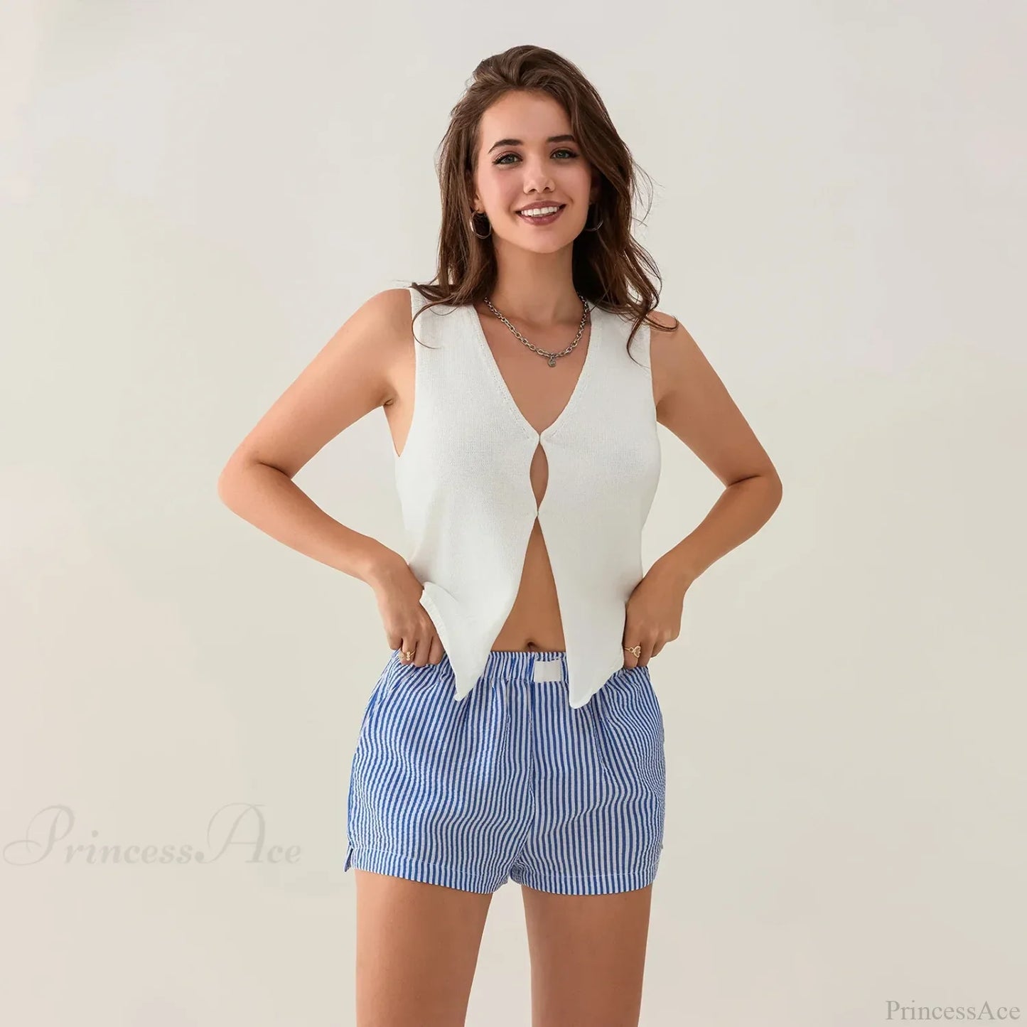 Striped Side Split Elastic Waist Short
