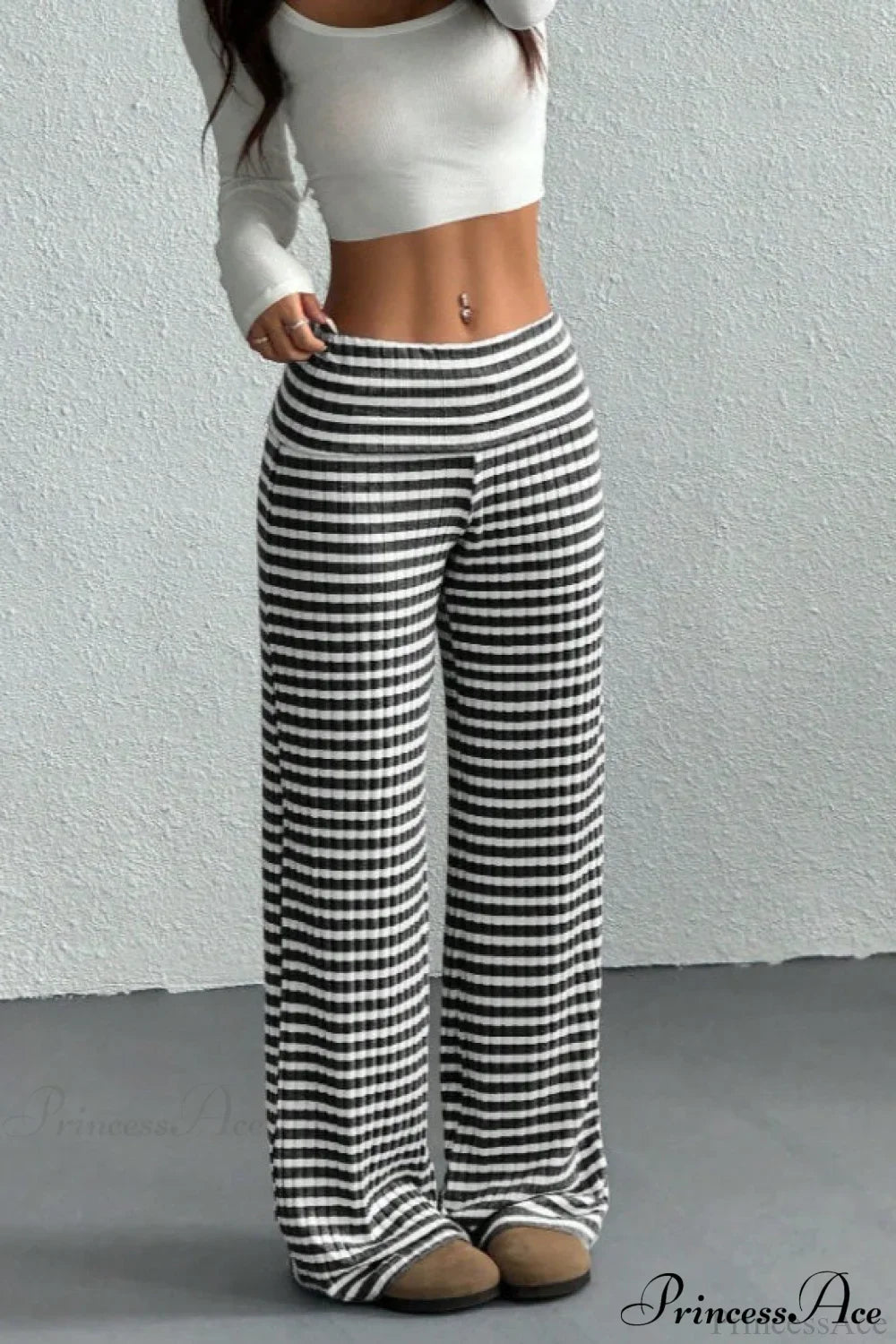 Striped Solid Knit Straight Leg Pants