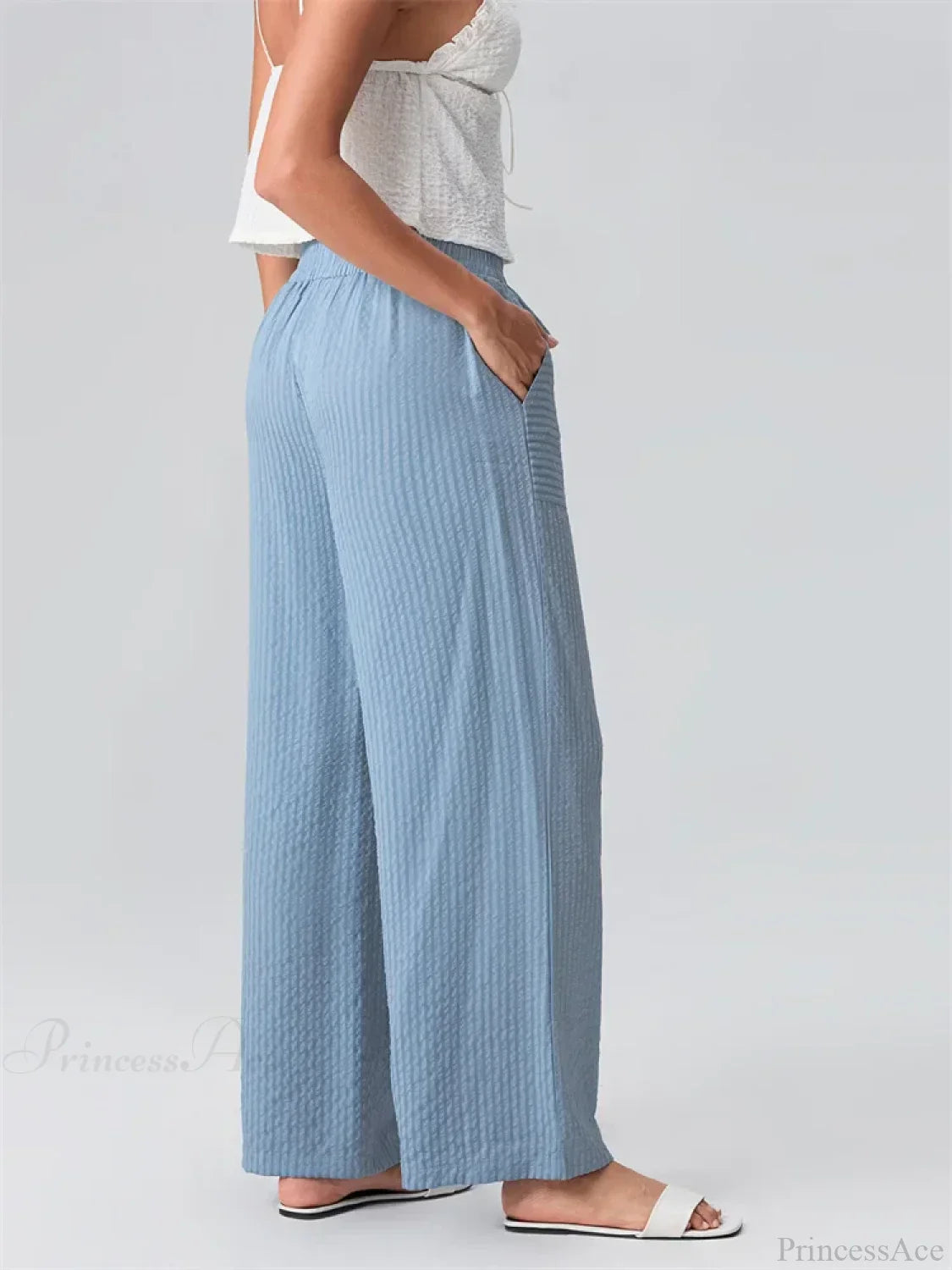 Striped Wide Leg Elastic Waist Loose Street Pant