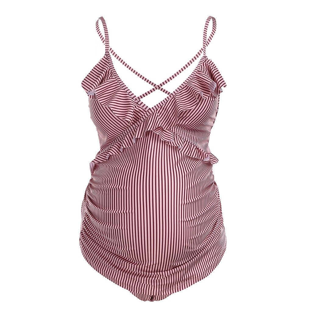 Yeva® | Maternity Swimsuit With Ruffles And Cross-Shoulder Straps