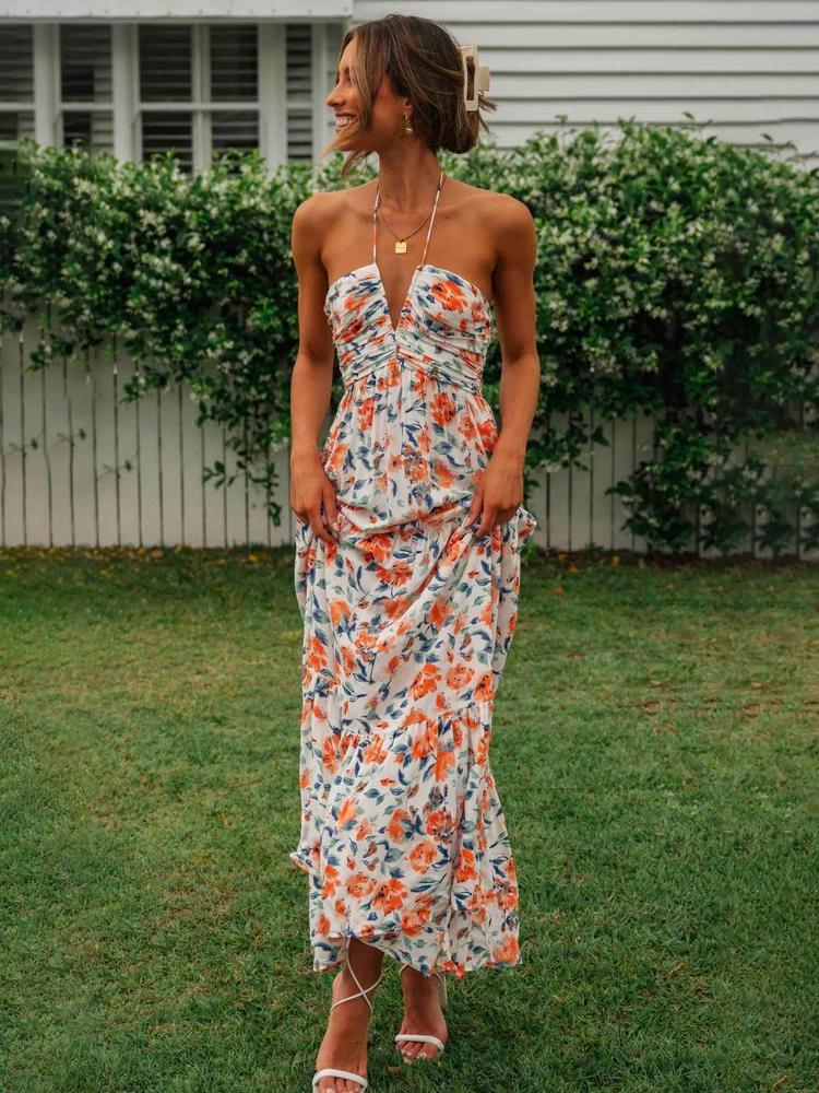 Blanca® | Halterneck Maxi Summer Dress With Floral Print