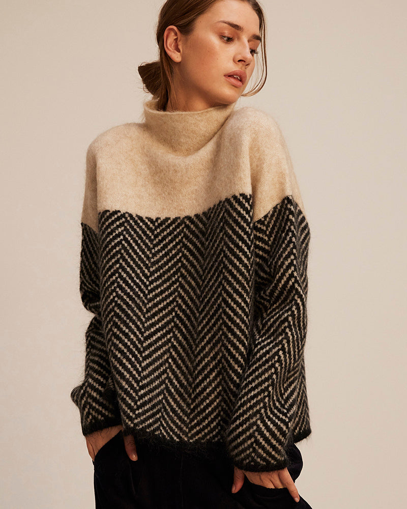 Tamara | Two-tone cotton turtleneck sweater