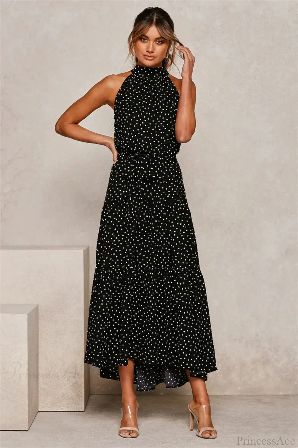 Summer Floral Print Halter Neck Beach Floral Dress