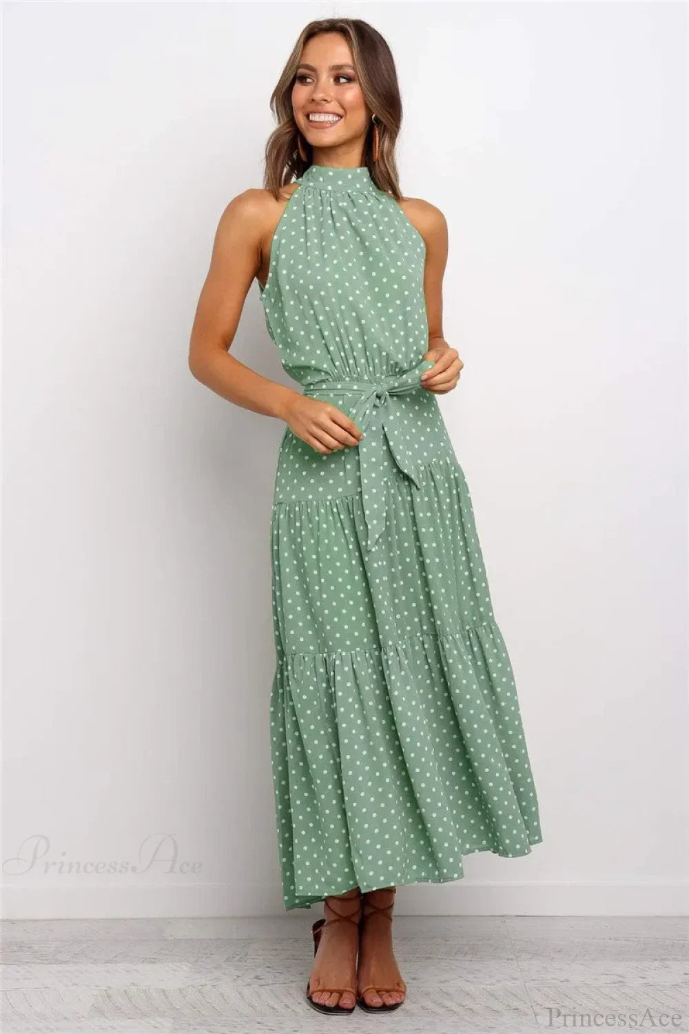 Summer Floral Print Halter Neck Beach Floral Dress