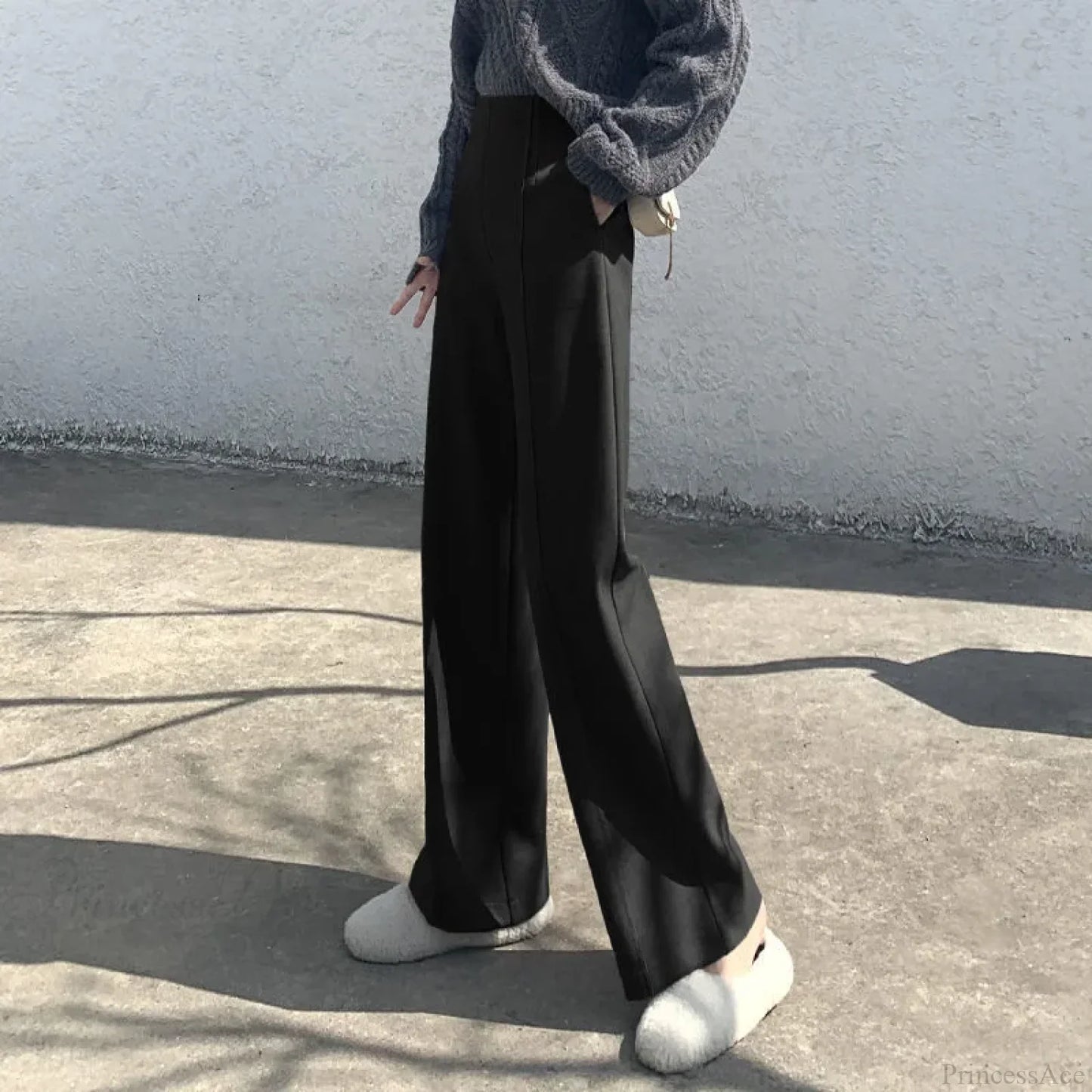 Super High Waist Wool Blend Warm Loose Cashmere Thick Woolen Pants