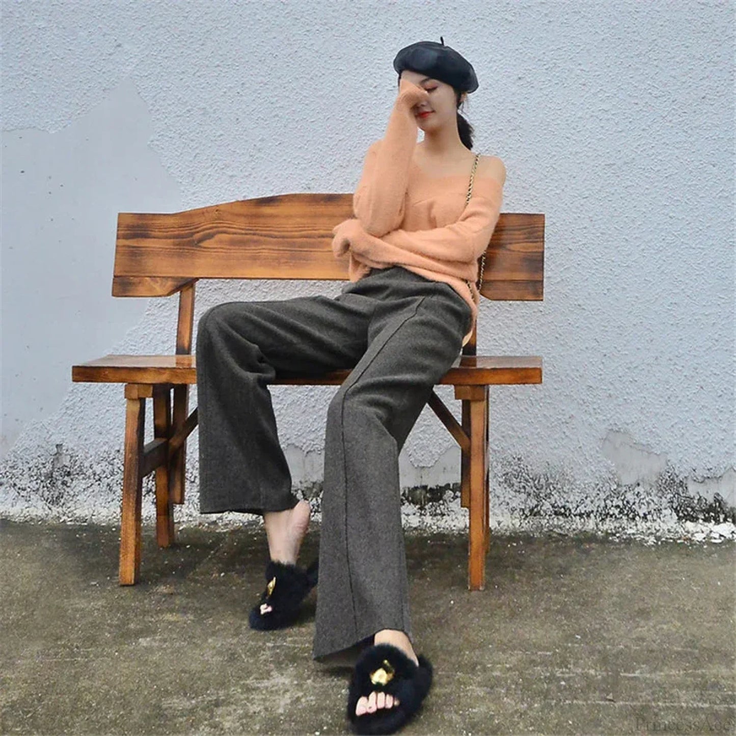 Super High Waist Wool Blend Warm Loose Cashmere Thick Woolen Pants