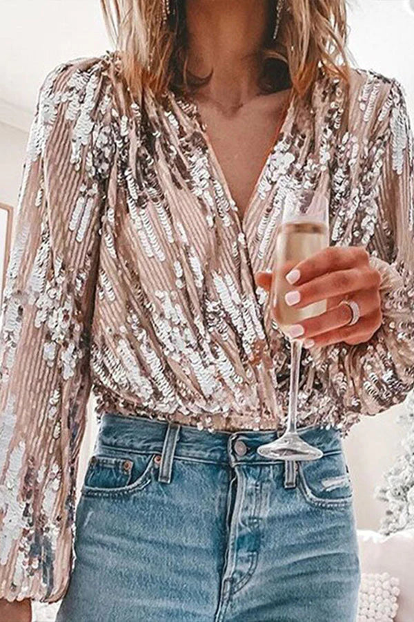 Susan | Women's Long Sleeve Sequin Wrap Blouse