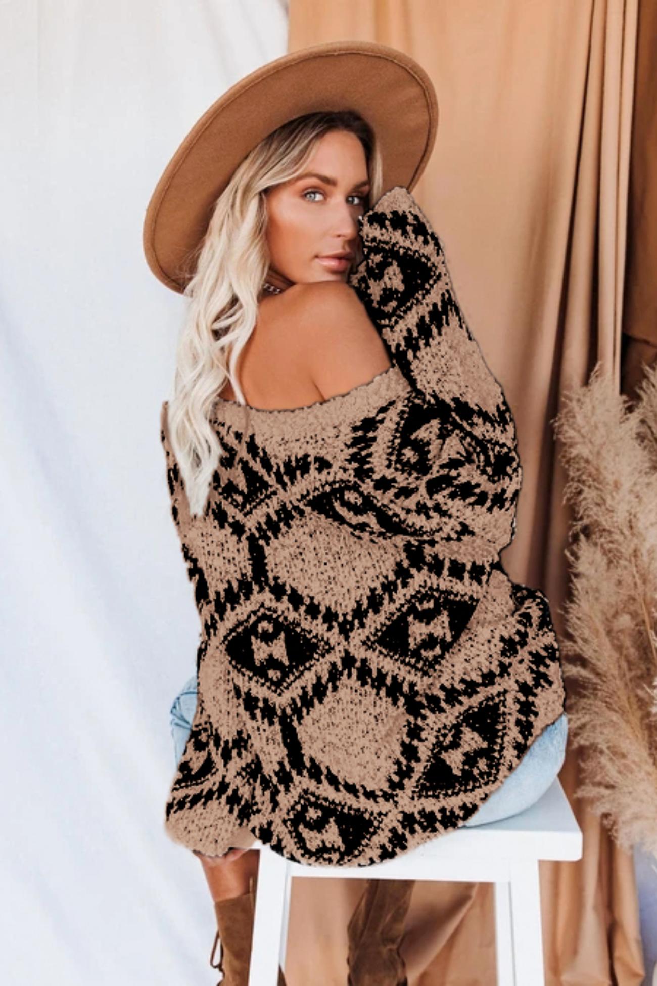 Juana | Intarsia knit V-neck top
