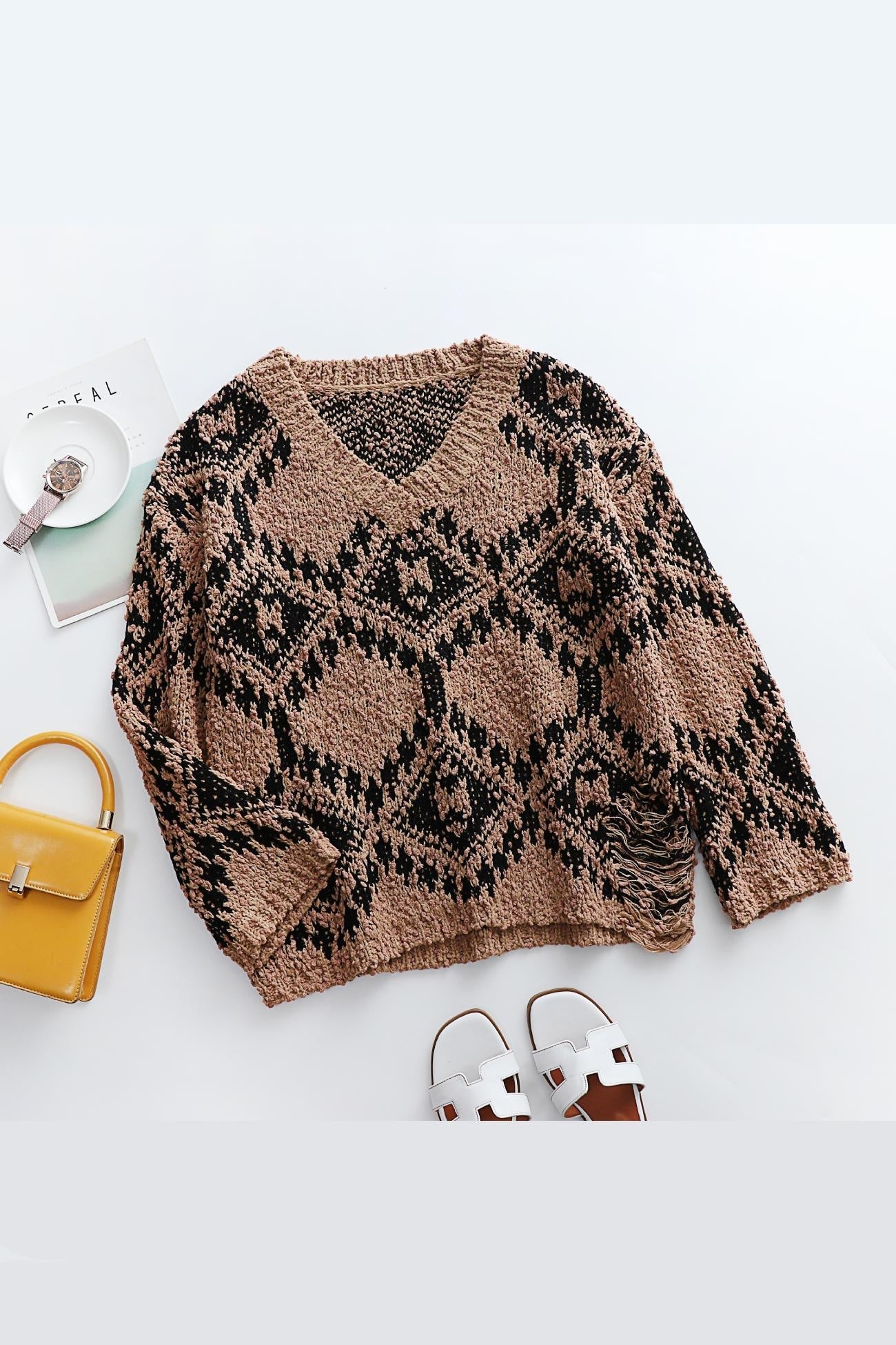 Juana | Intarsia knit V-neck top
