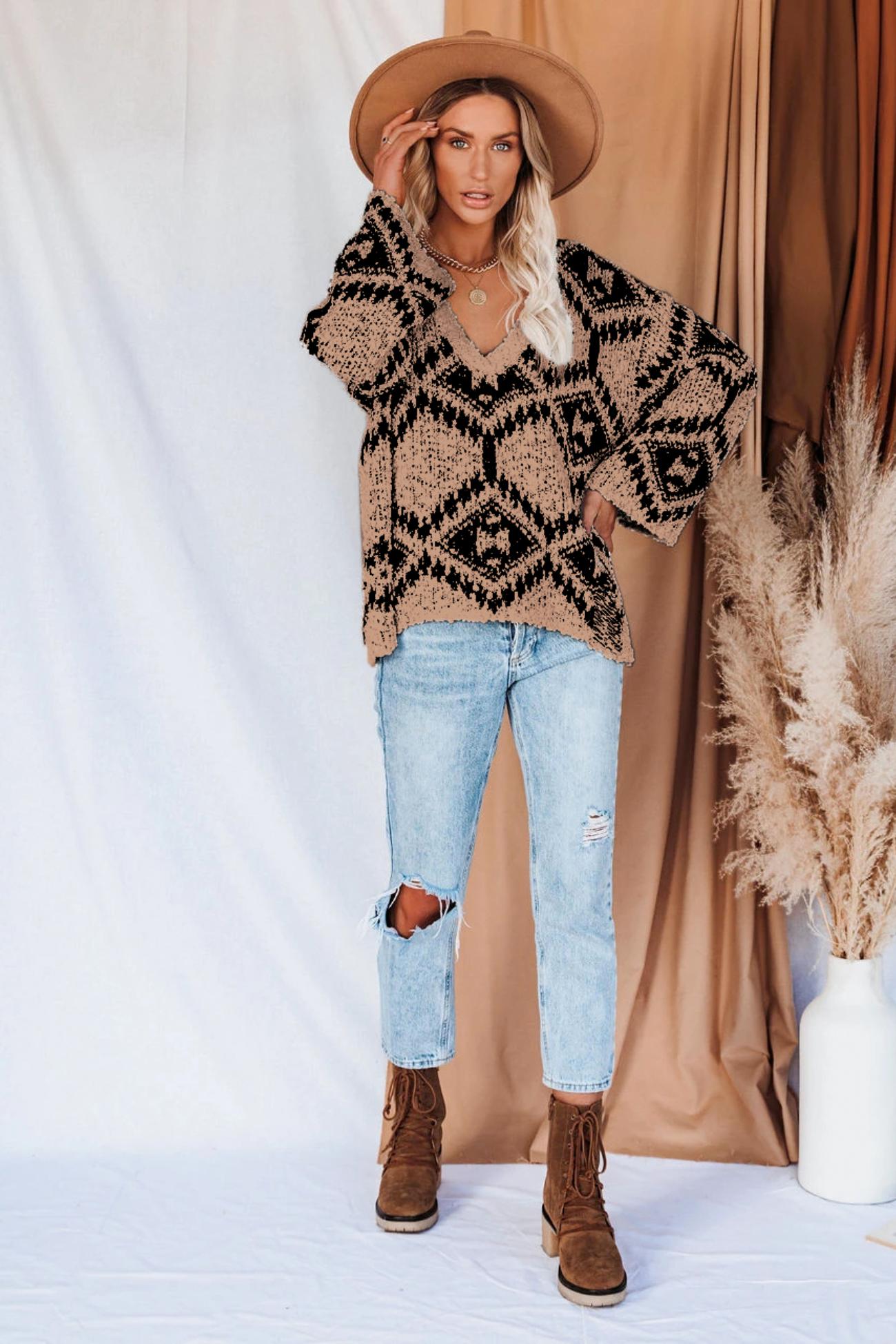 Juana | Intarsia knit V-neck top