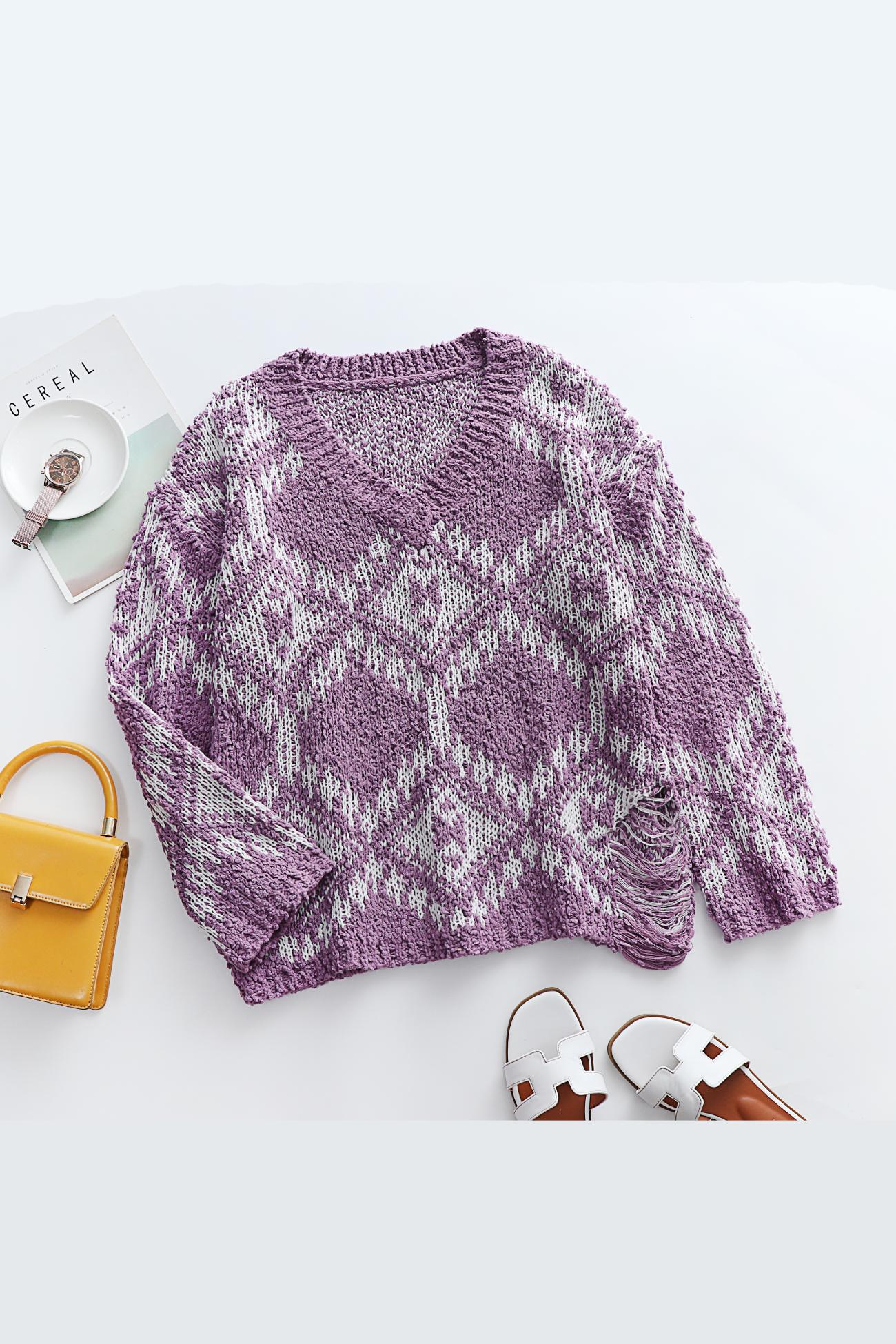 Juana | Intarsia knit V-neck top