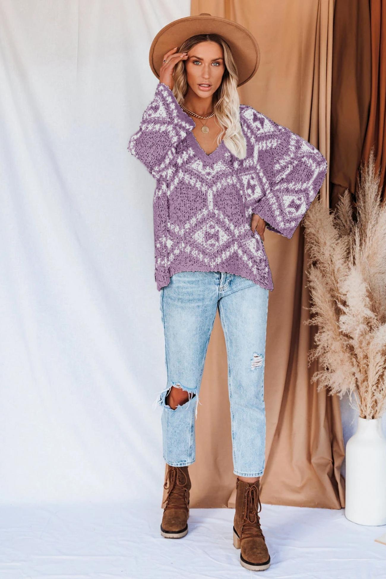Juana | Intarsia knit V-neck top