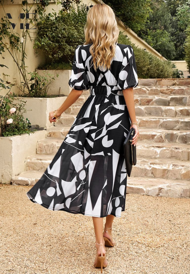 Theresa | Women's V-Neck A-Line Midi Dress
