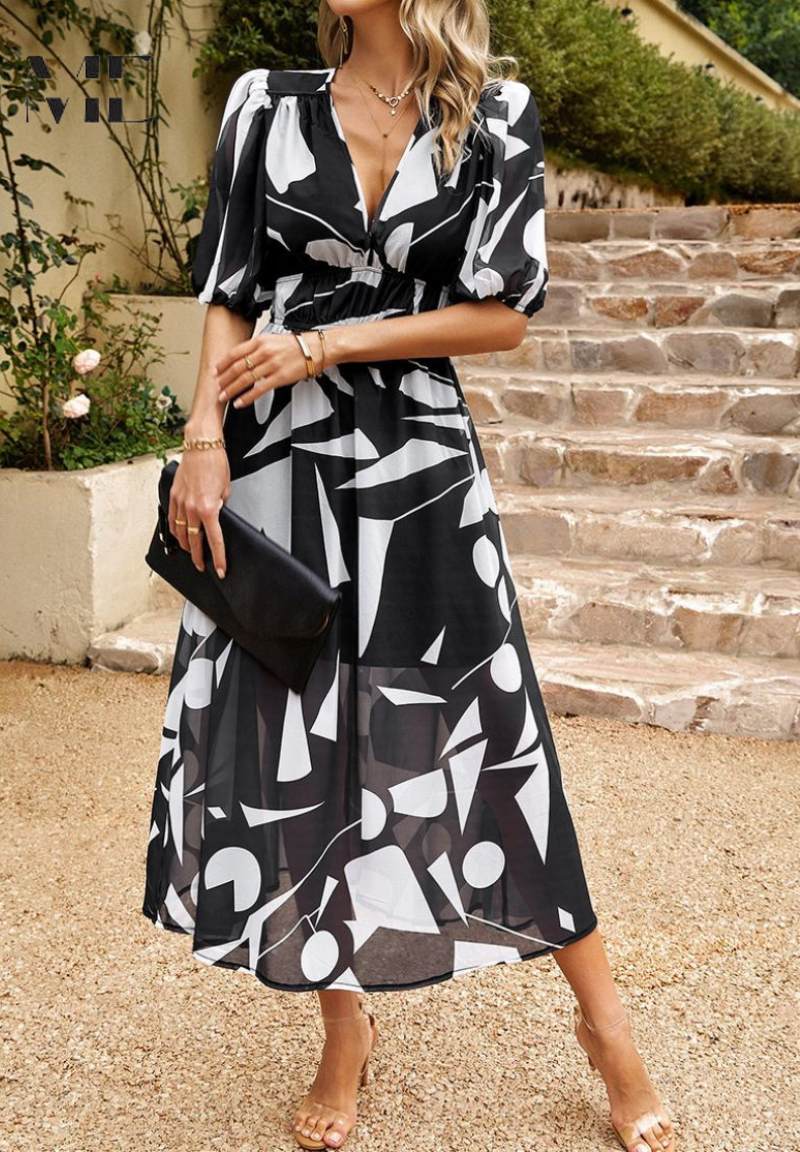 Theresa | Women's V-Neck A-Line Midi Dress