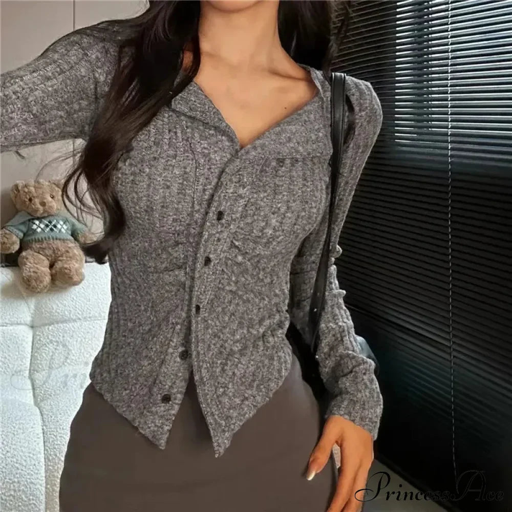Thin Vintage Cozy Long Sleeve Elegant Single-breasted Stylish Jumper Sweater