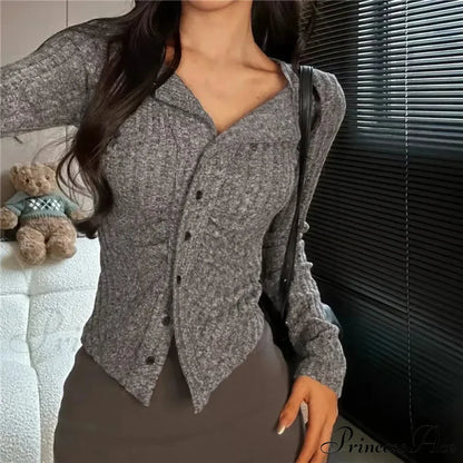 Thin Vintage Cozy Long Sleeve Elegant Single-breasted Stylish Jumper Sweater