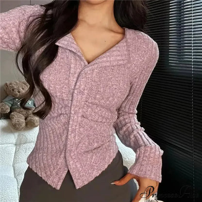 Thin Vintage Cozy Long Sleeve Elegant Single-breasted Stylish Jumper Sweater