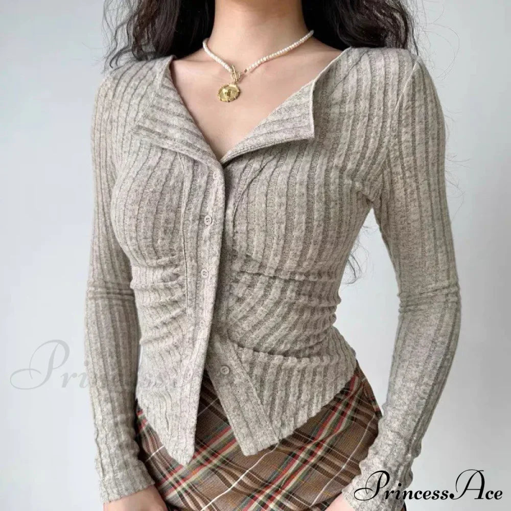 Thin Vintage Cozy Long Sleeve Elegant Single-breasted Stylish Jumper Sweater