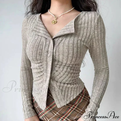 Thin Vintage Cozy Long Sleeve Elegant Single-breasted Stylish Jumper Sweater
