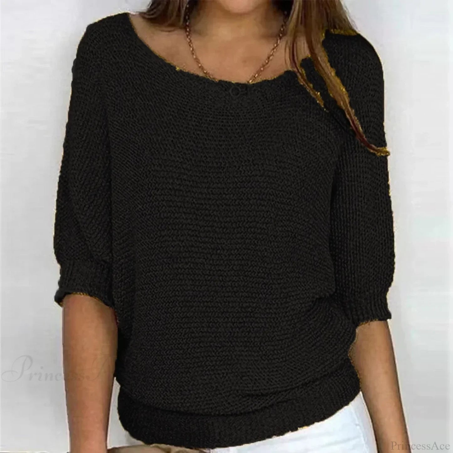 Three - Quarter Sleeve Elegant Purple Sweater