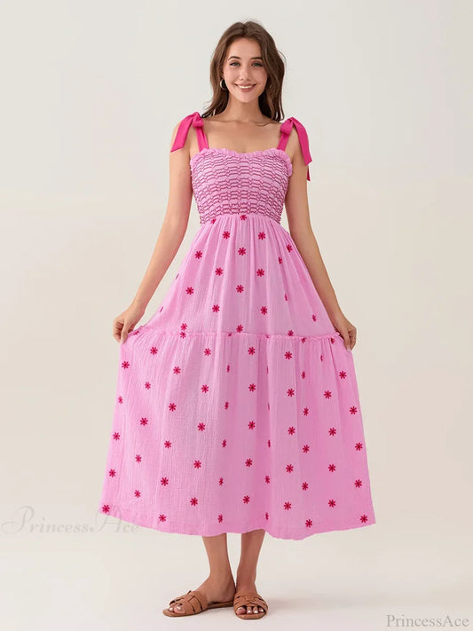 Tie-Shoulder Flowers Tank Tiered Ruffle Sweetheart Floral Dress