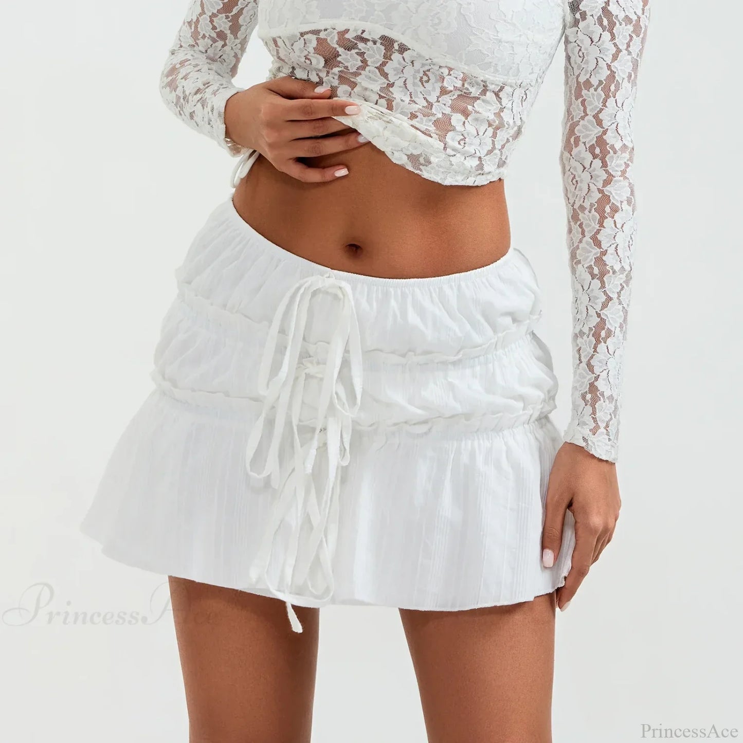 Tie-Up Front Ruched Mini Skirt