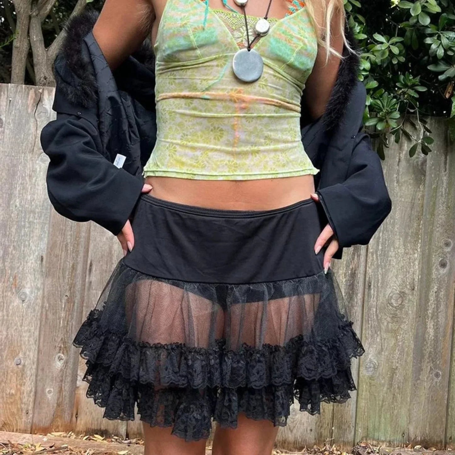 Tiered Lace Flared Vintage Skirt