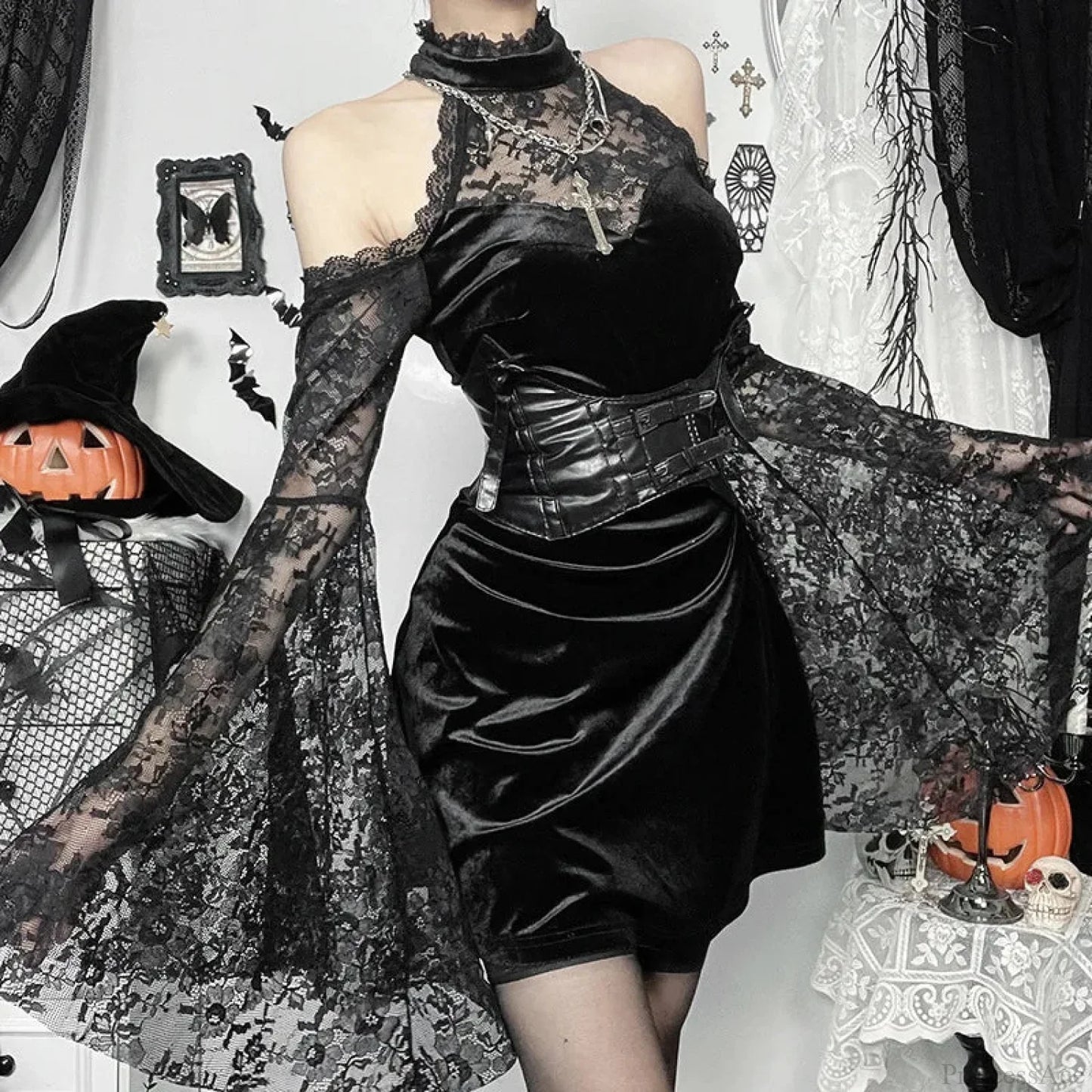 Transparent Lace Slender Mini Dress