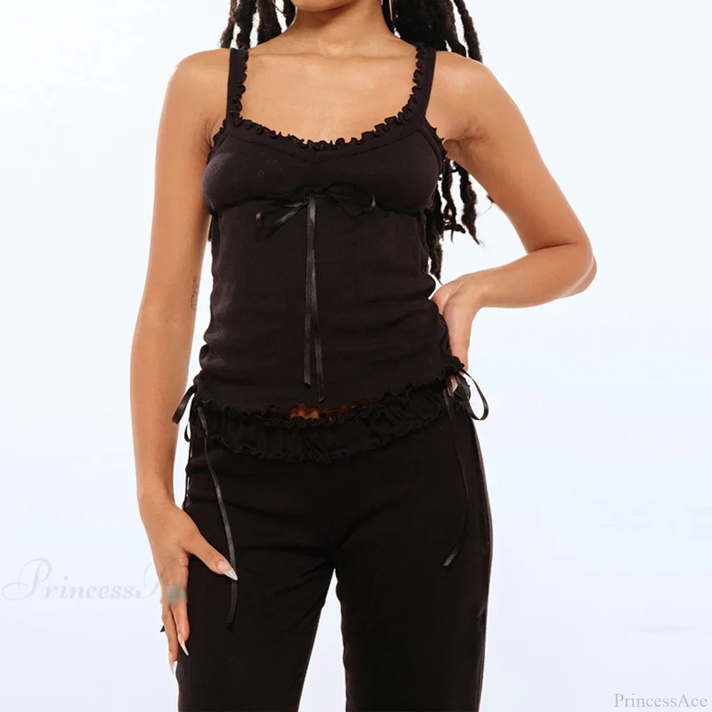 Tree Fungus Eyelet Sleeveless Cami Wide Leg Pants Two Pieces Set