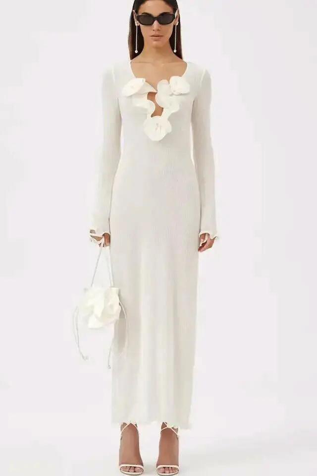 Fernanda® | Polyester V-Neck Slit Maxi Dress