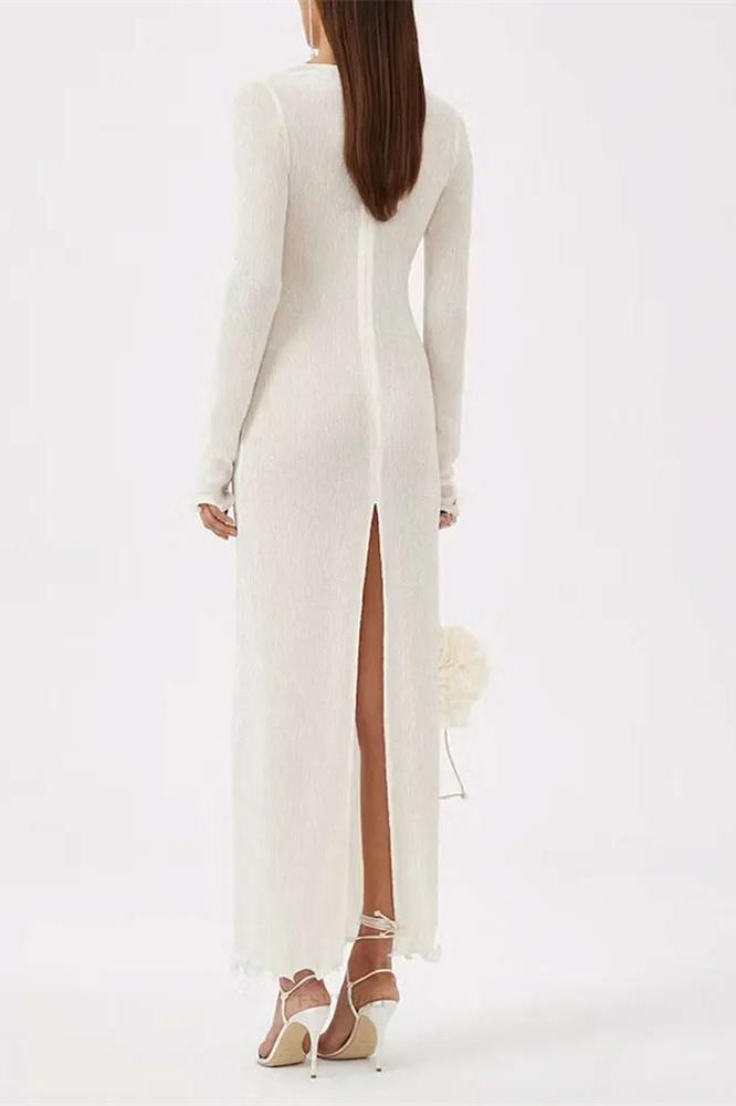 Fernanda® | Polyester V-Neck Slit Maxi Dress