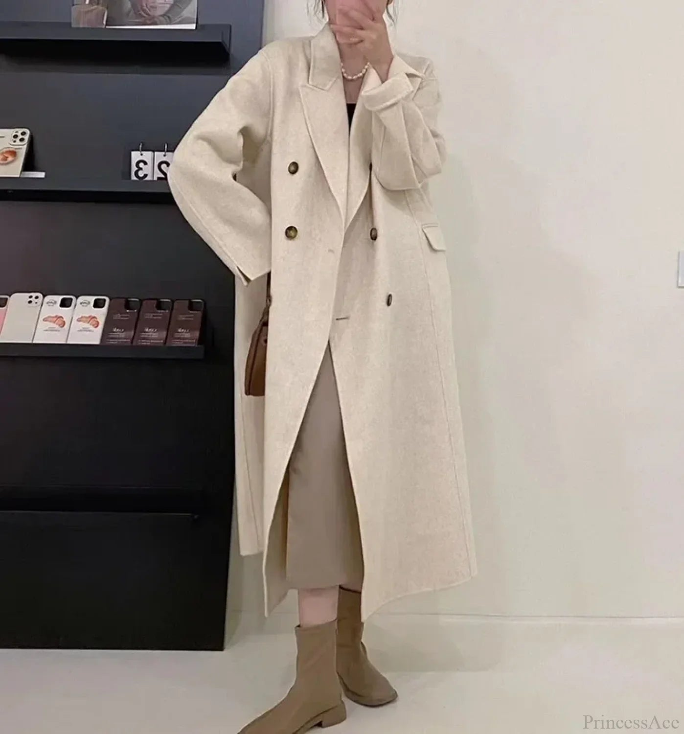 Turn-Down Collar Cashmere Wool Overcoat
