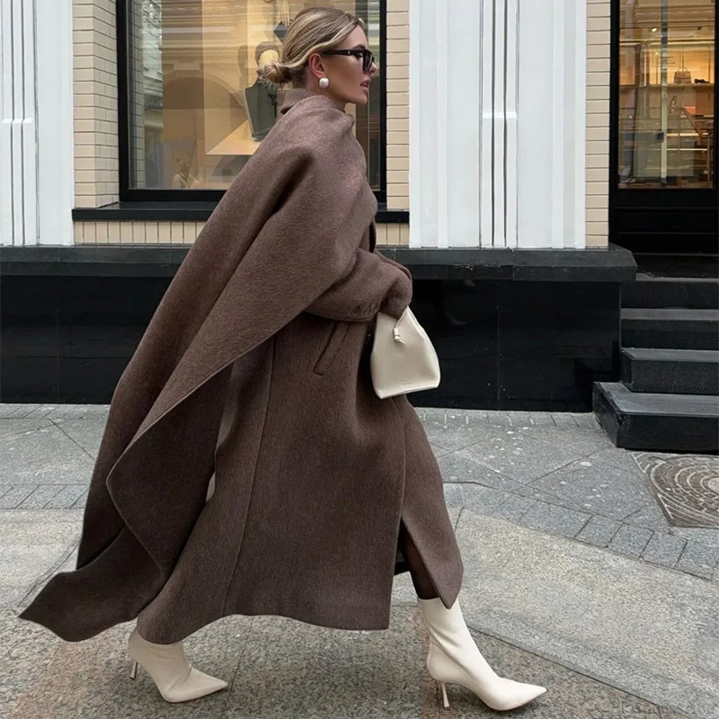 Turn-Down Collar Double-Breasted Overcoat