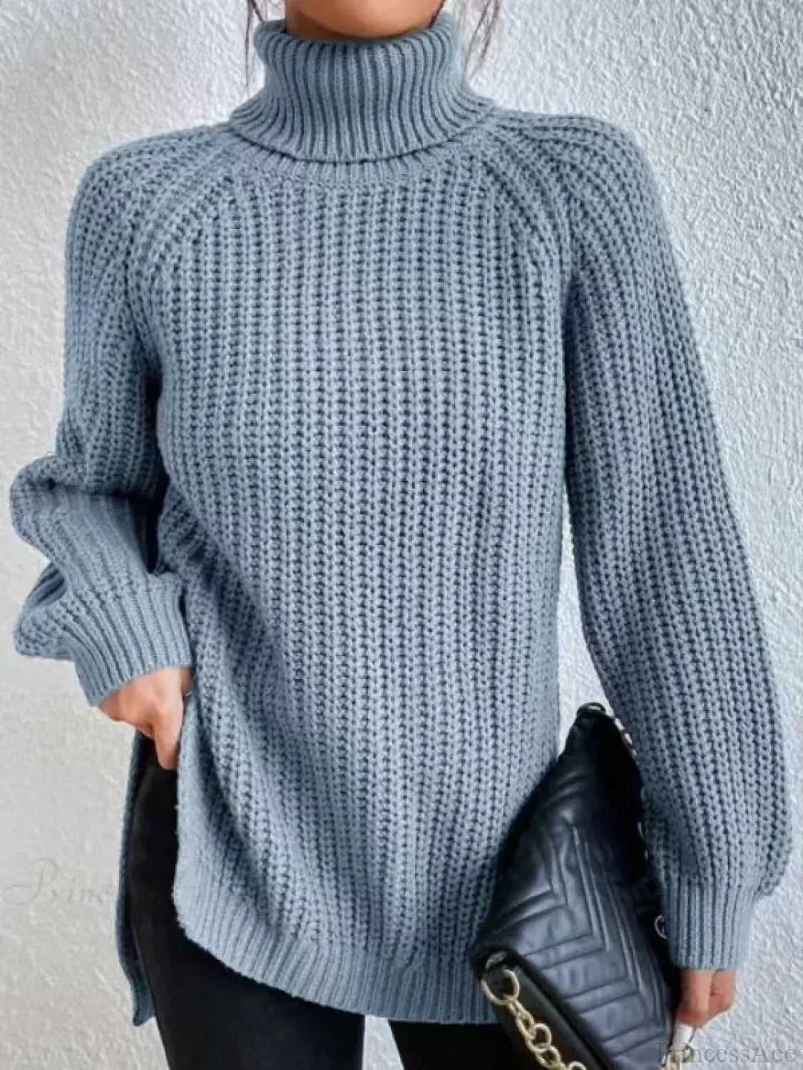 Turtleneck Split Crochet Thick Sweater