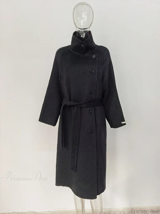 Turtleneck Wool Single-Breasted Overcoat