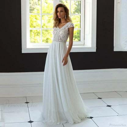 V-Neck A-Line Chiffon Bridal Wedding Dress