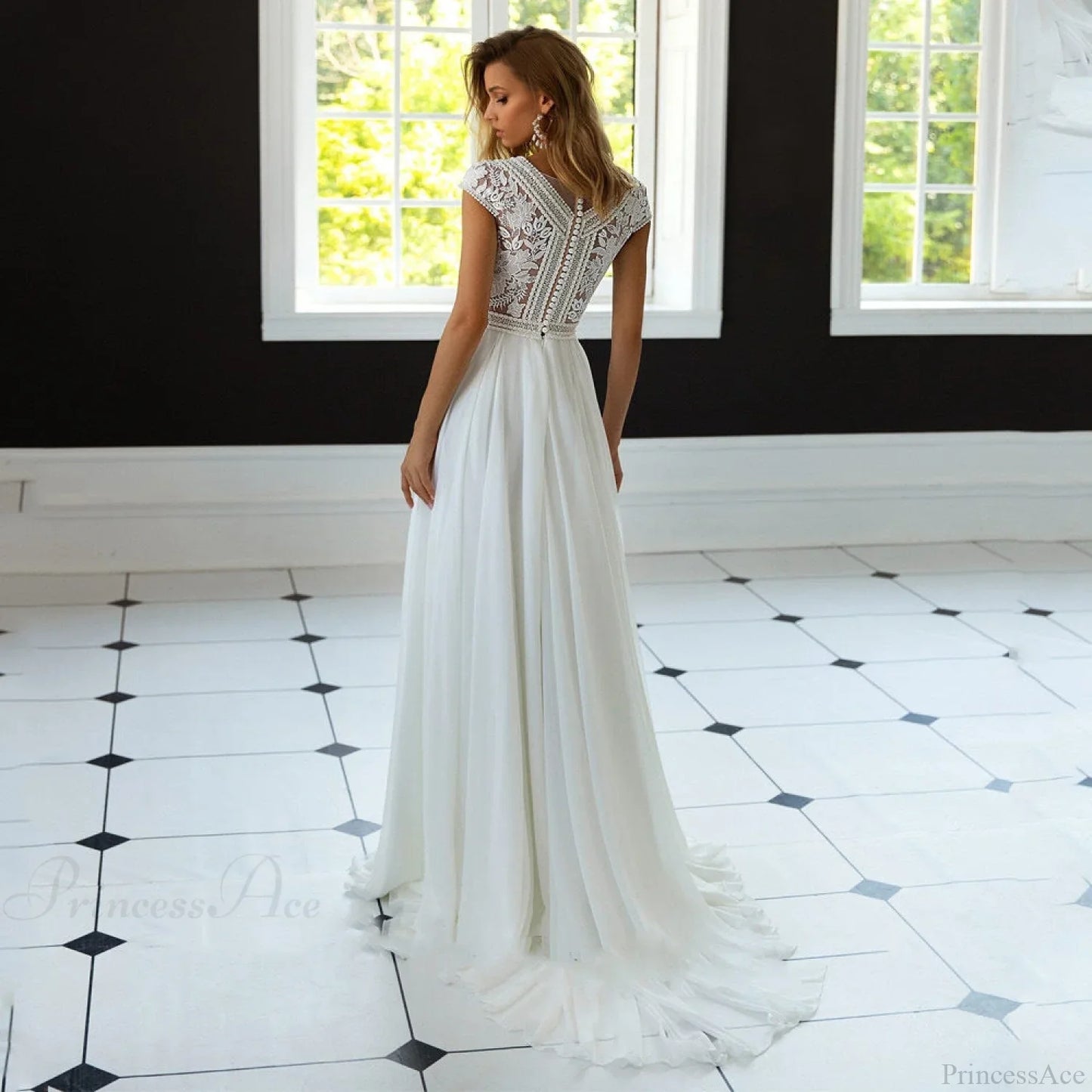 V-Neck A-Line Chiffon Bridal Wedding Dress