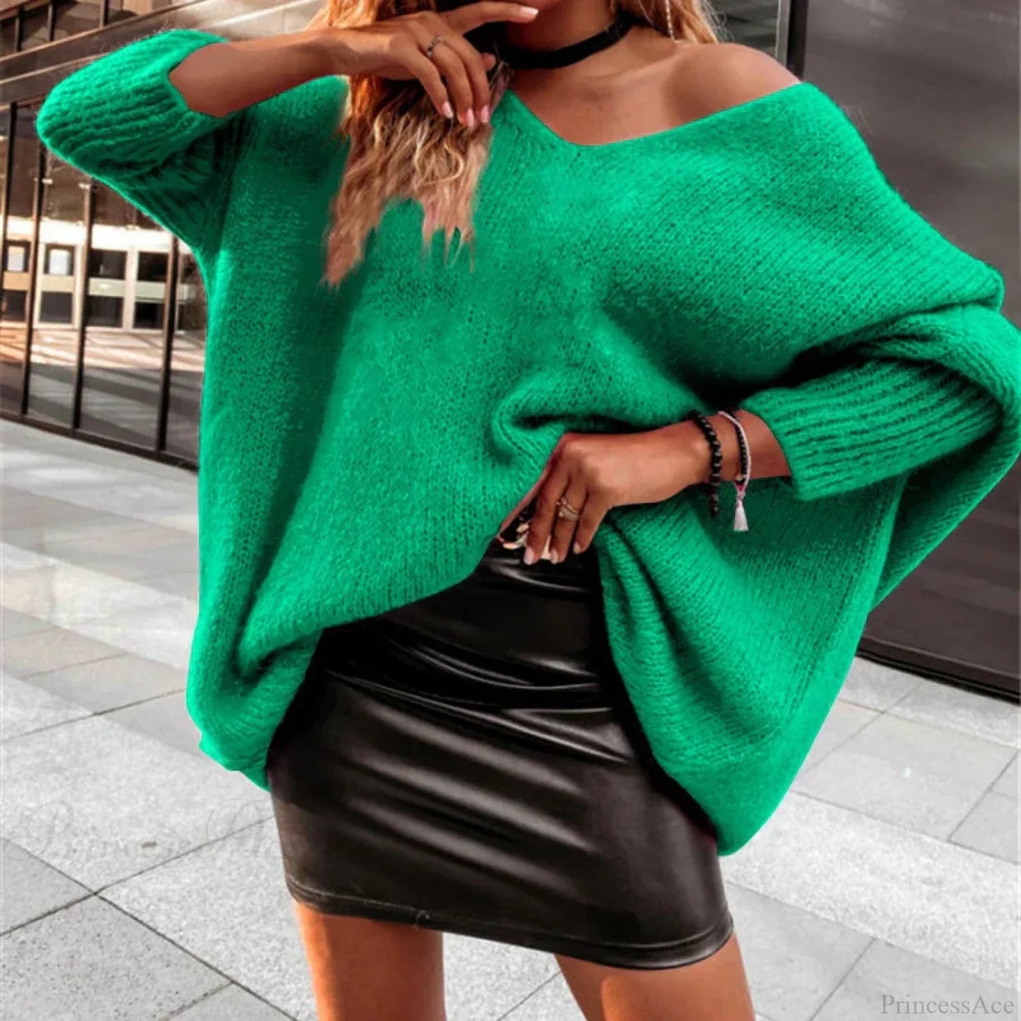 V - Neck Batwing Sleeve Y2k Sweater