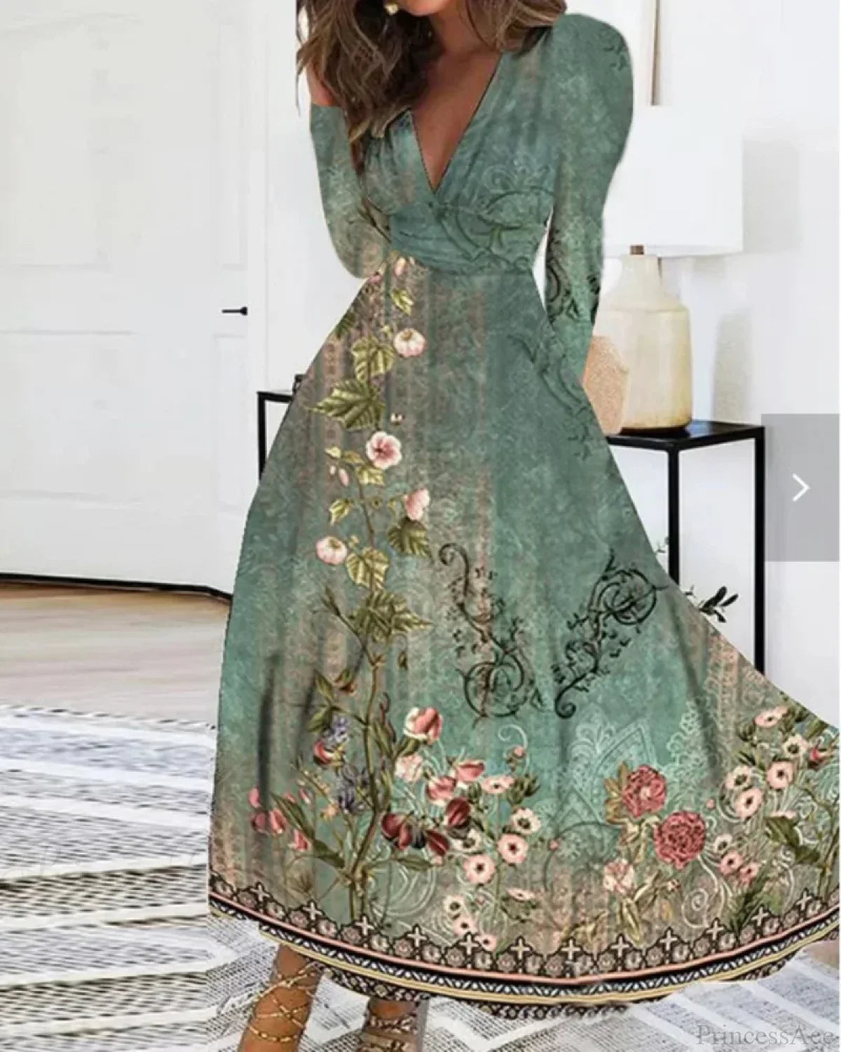 V Neck Floral Maxi Dress