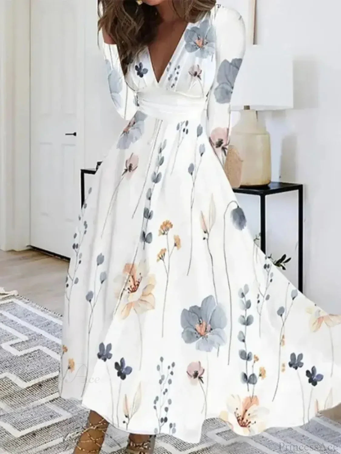 V Neck Floral Maxi Dress