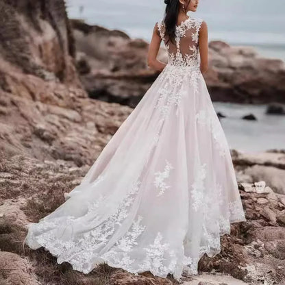 V-Neck Lace A-Line Wedding Dress