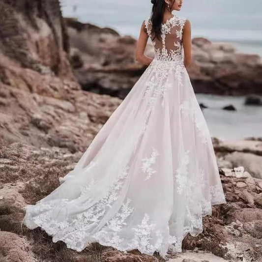 V-Neck Lace A-Line Wedding Dress