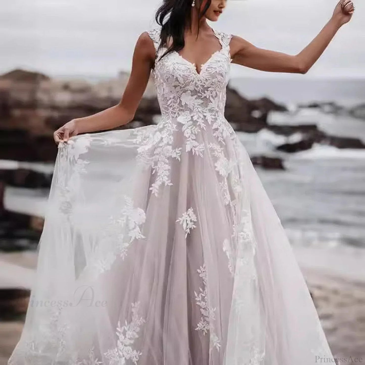 V-Neck Lace A-Line Wedding Dress