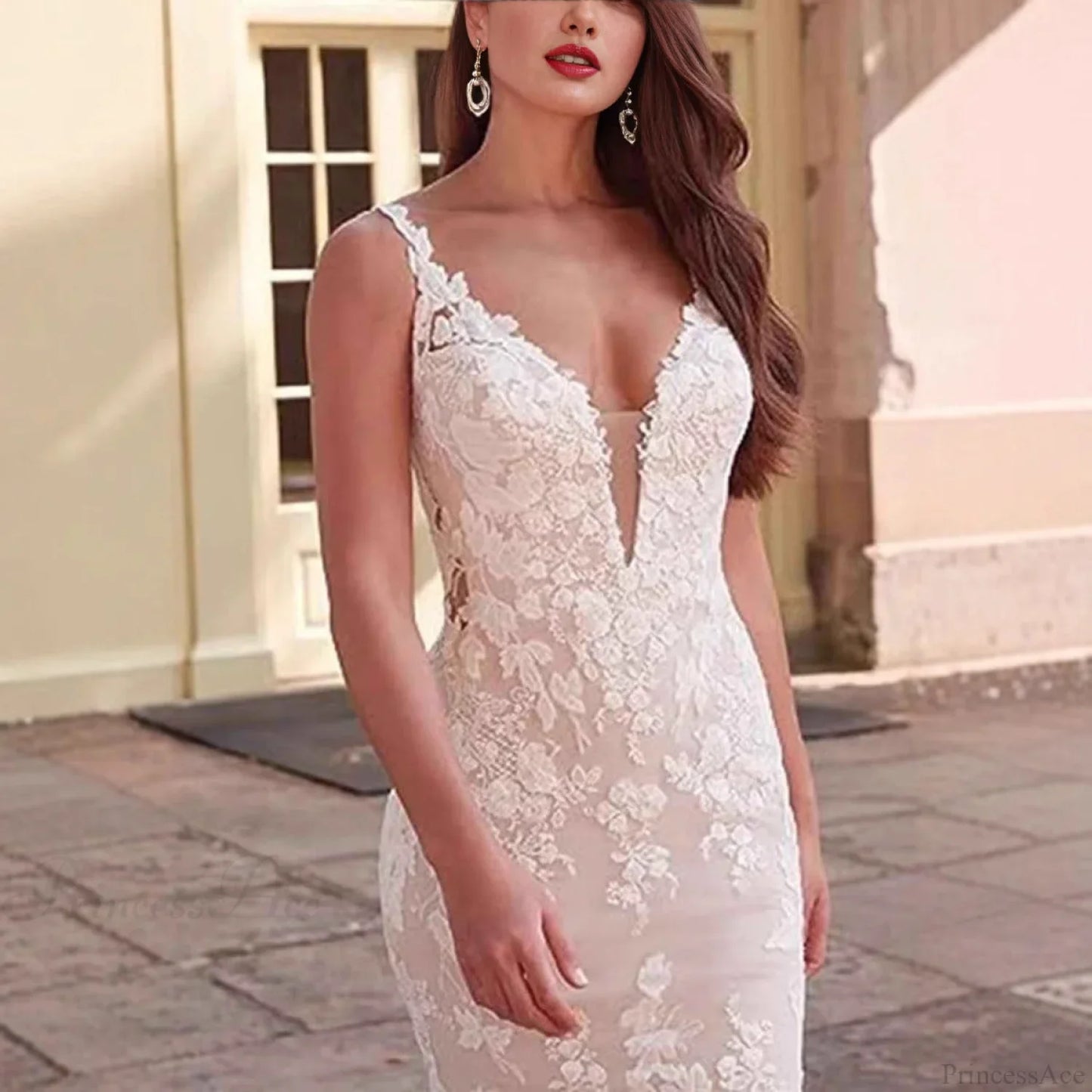 V-Neck Lace Mermaid Bridal Wedding Dress