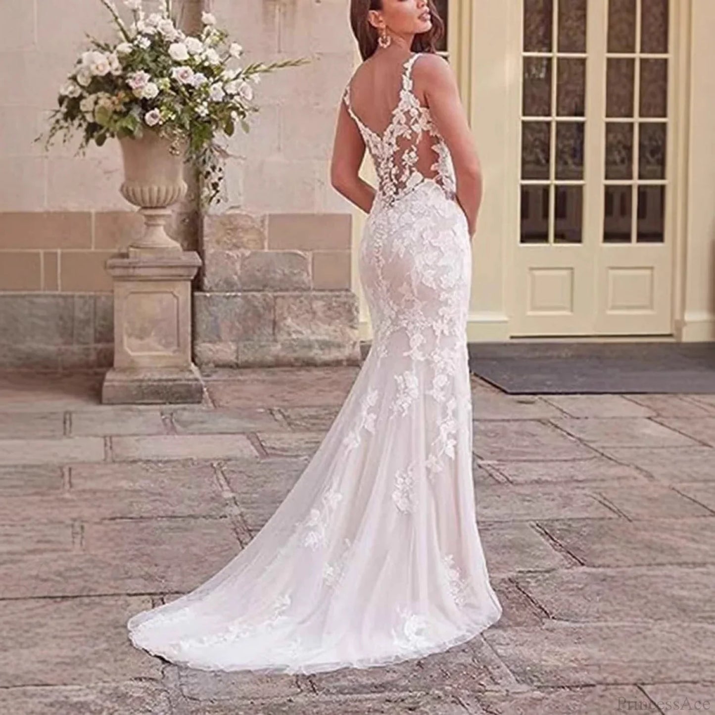 V-Neck Lace Mermaid Bridal Wedding Dress