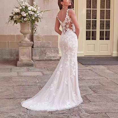 V-Neck Lace Mermaid Bridal Wedding Dress